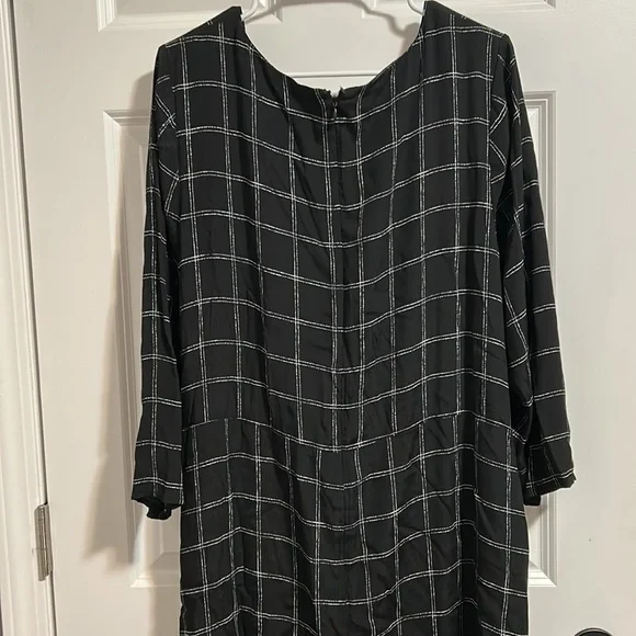 Long Tall Sally Black Dress Twist Detail Check Woven Plus Size 20 - Picture 6 of 9